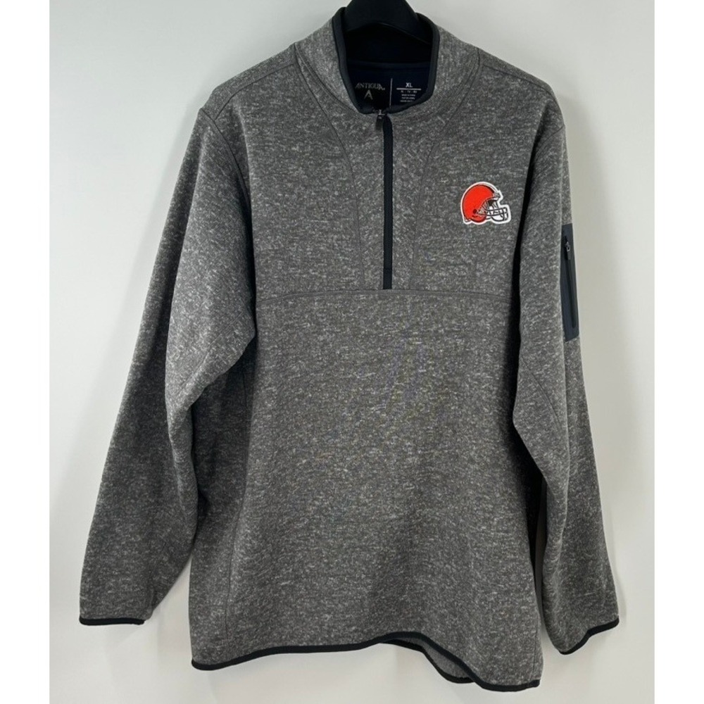 Antigua Cleveland Browns 1/4 Zip Pullover Mens XL Gray Heather Fleece Jacket NFL